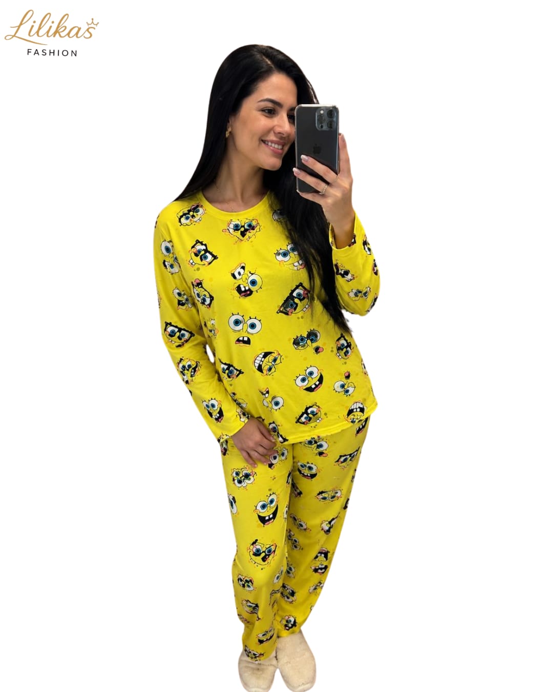 Pijama Longo Cinza Mescla — pijama feminino Lilikas Fashion — foto 1 (frente)