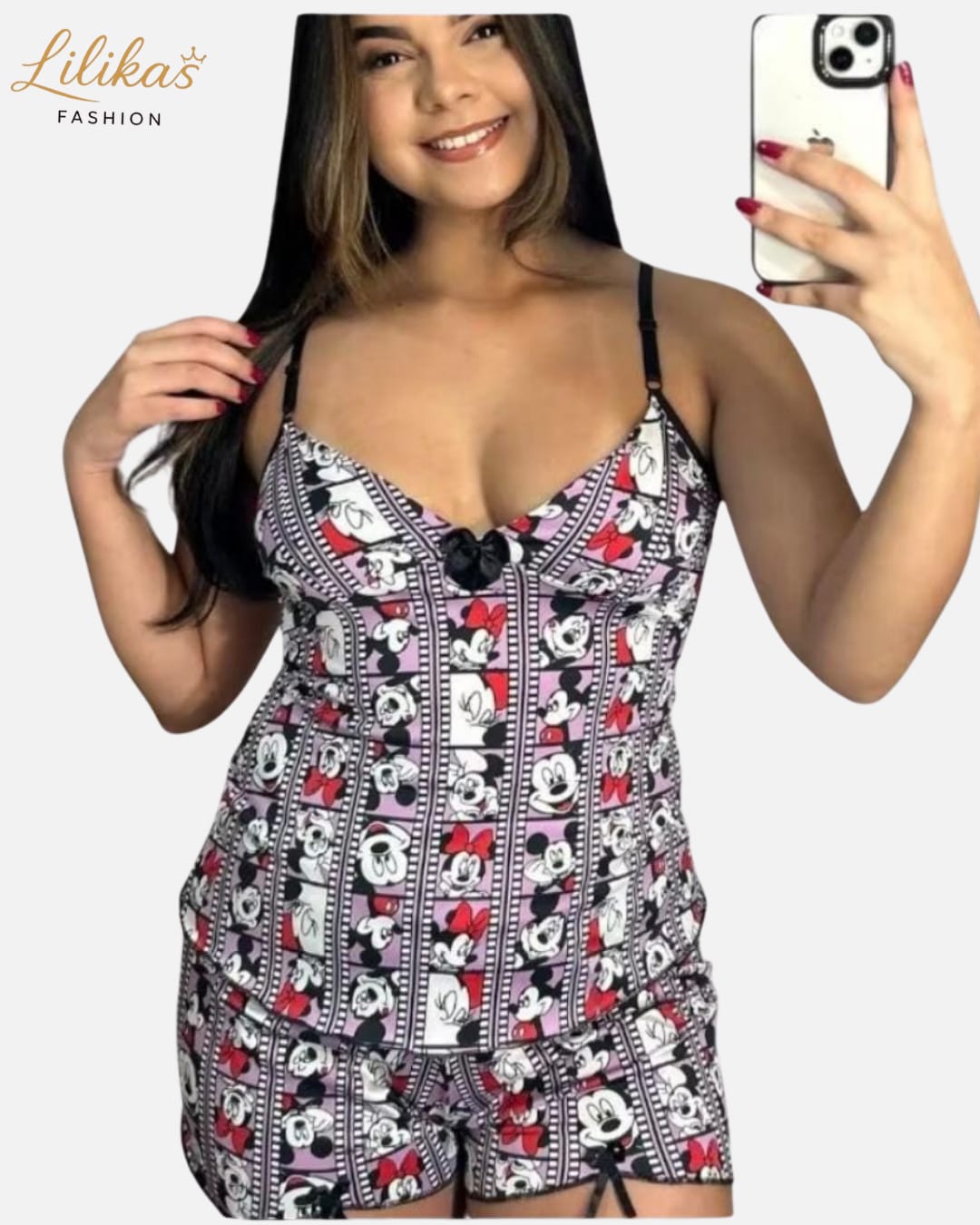 Macaquinho Alcinha Cinza Estampado — pijama feminino Lilikas Fashion — foto 1 (frente)